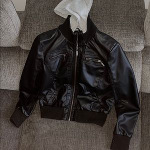 Leather Jacket with Hood